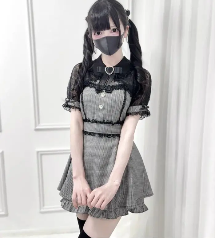 

Original New Summer Sweet Girls Subculture Lace Short Sleeve Slim Dress and Shorts Set Slim Fit Women's Bow Lolita Outifits