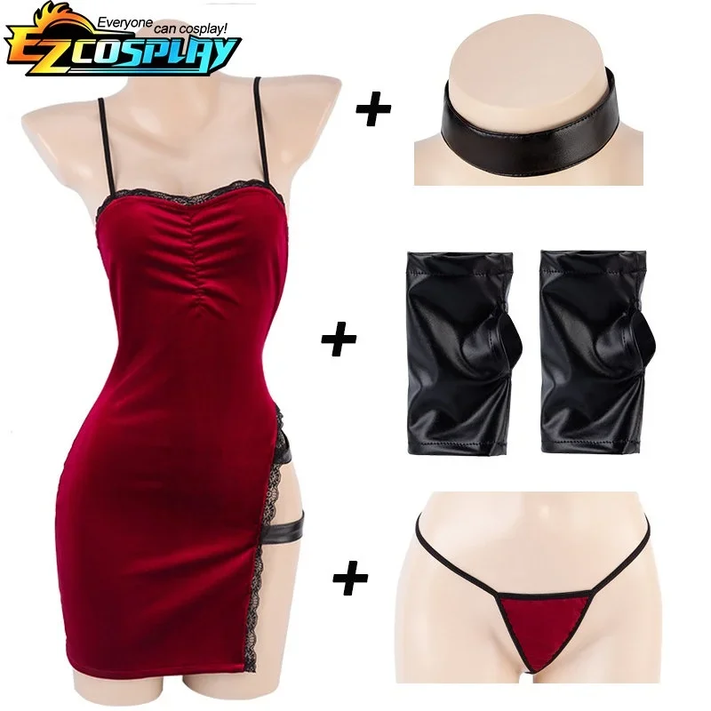 Sexy Ada Wong Cosplay Dress Movie Secret Service Robes Uniform Sexy Red Dress Lace Cheongsam Lingerie Outfits Halloween Costume