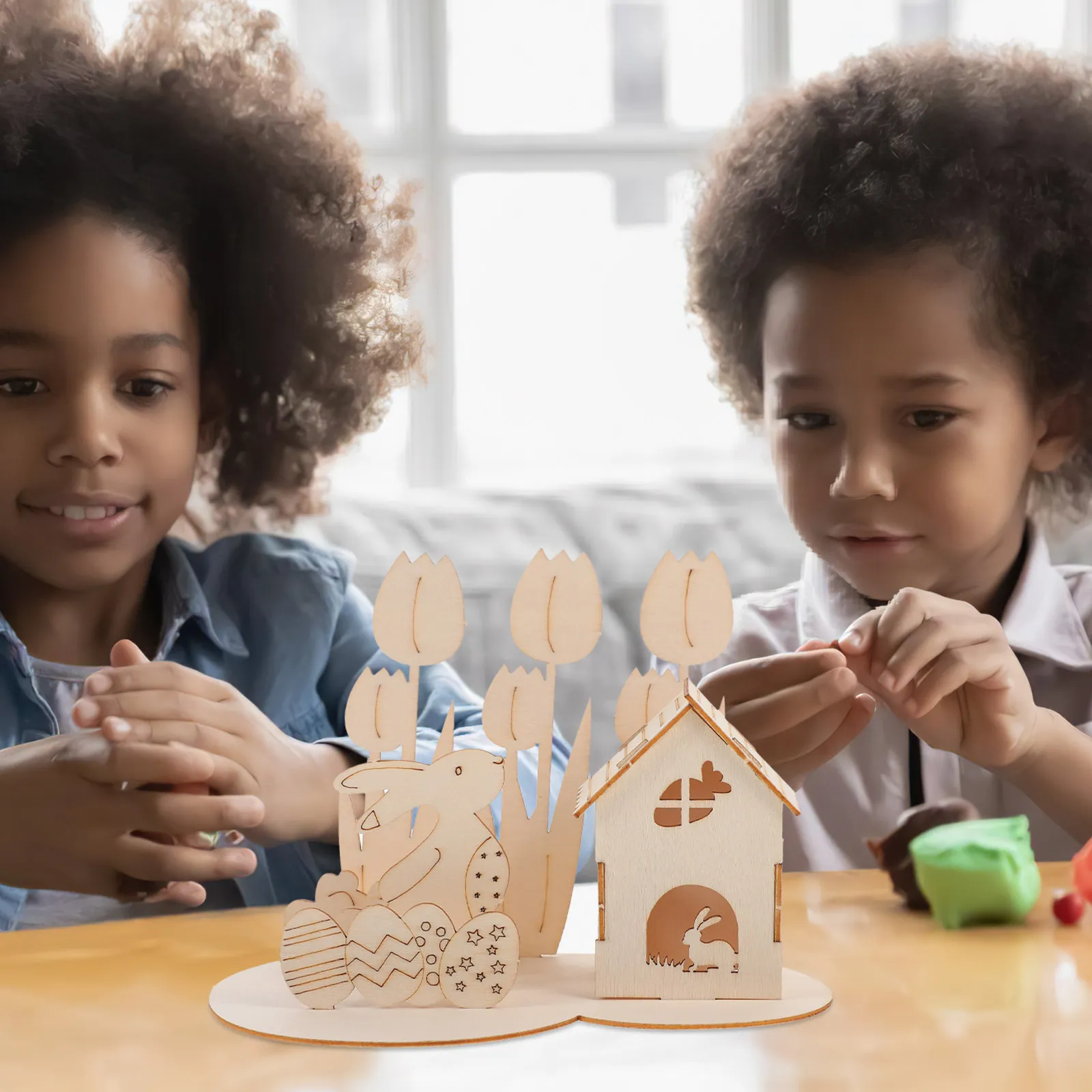 1 Zestaw Wielkanocny Królik z Jajkiem, Drewniane Puzzle 3D, Zabawka Edukacyjna DIY dla Dzieci, Prezent dla Chłopców i Dziewczynek, Drewniana Zabawka Puzzle 3D