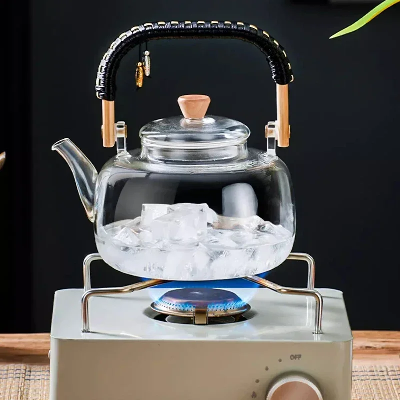 Glass Tea Pot With Weave Handle Chinese Heat-resistant Glass Teapot Transparent Steaming Tea Glass Kettle Tea Set