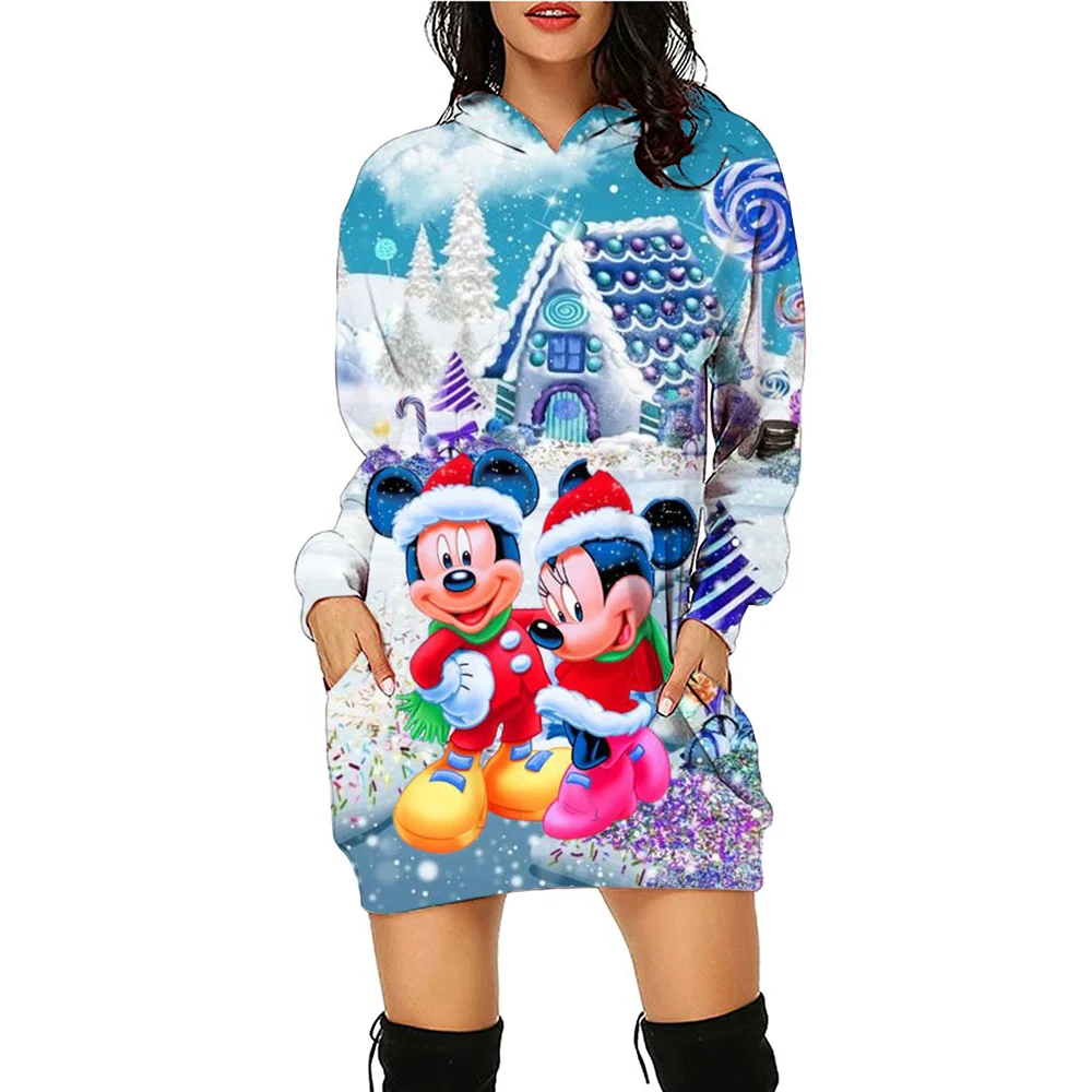 Abito Topolino Abiti Disney Donna Minnie Mouse Elegante Festa da donna Natale Maniche lunghe Y2k Abito maglione Cartoon Mini