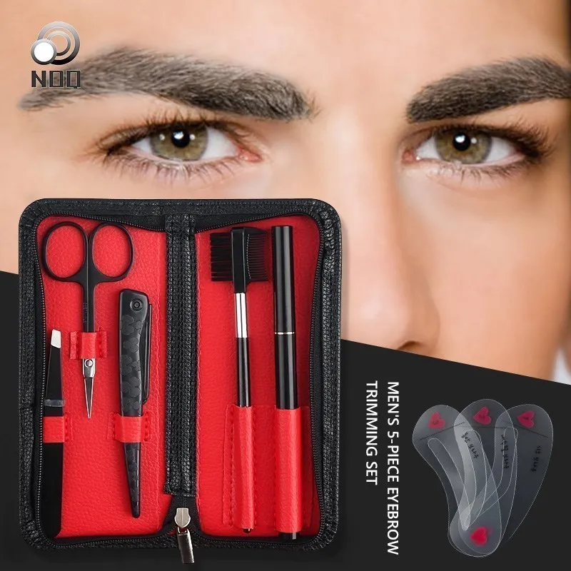 5pcs/set Men Eye brow Grooming Set Eyebrow Trimmer Drawing Stencils Tweezers Comb Pencil Eyebrow Trimming Suit Make Up Tool Kit