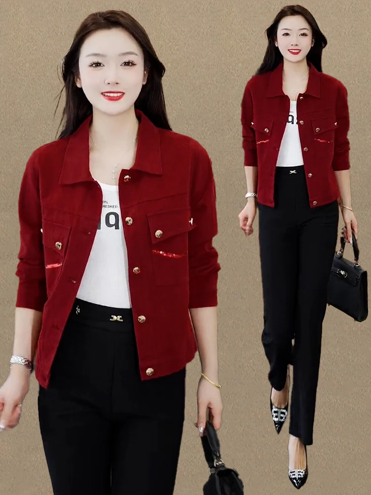 Ankela Red ort Denim Jaet vrouwen Lente Herfst Nieuwe Sle Afslanken Veelzijdige Koreaanse Versie Jaet Top voor Petite Vrouwen