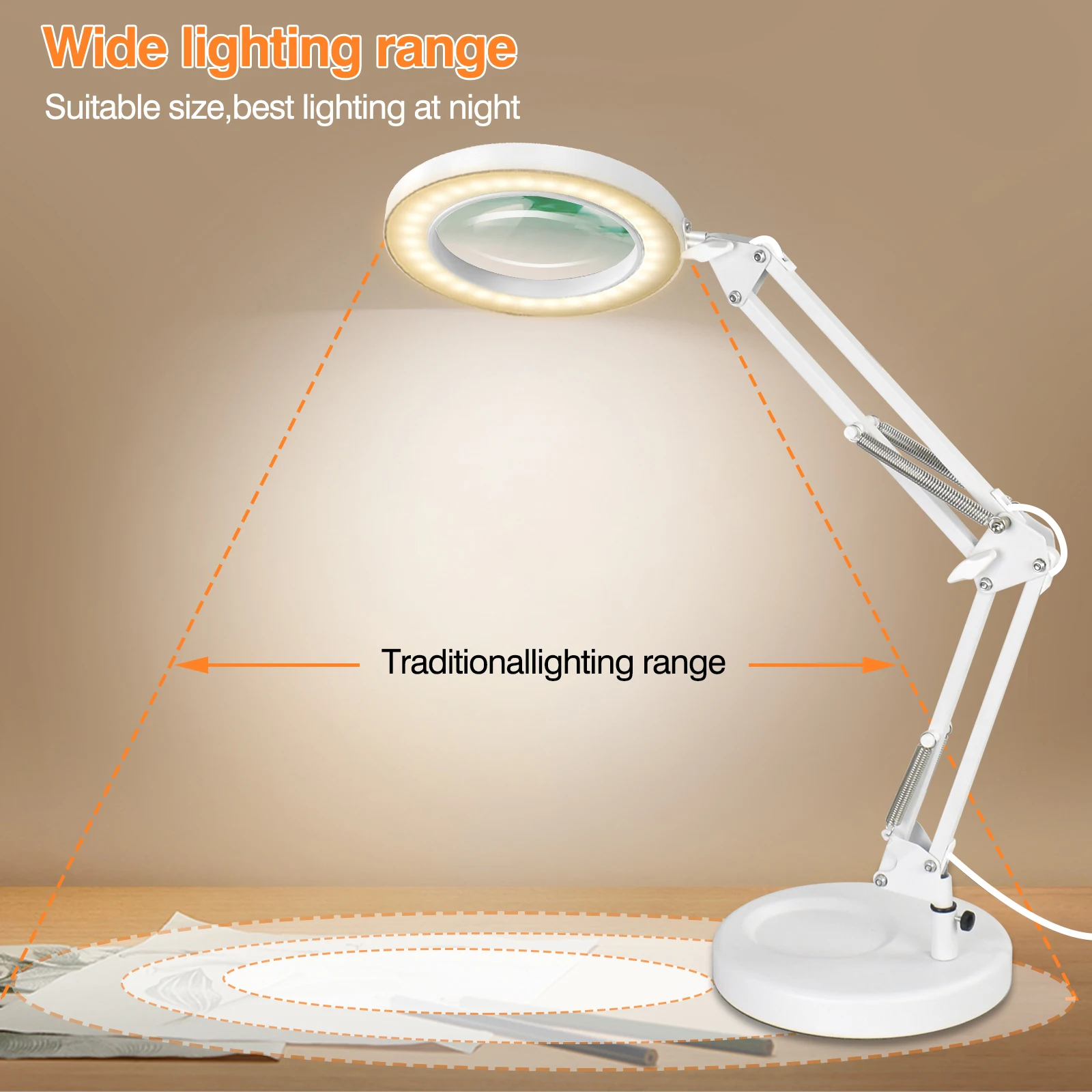 5X Magnifying Glass with Light and Clamp&Stand 5X Real Glass Lens Magnifying Desk Lamp 3 Modes Stepless Dimmable LED Lighted