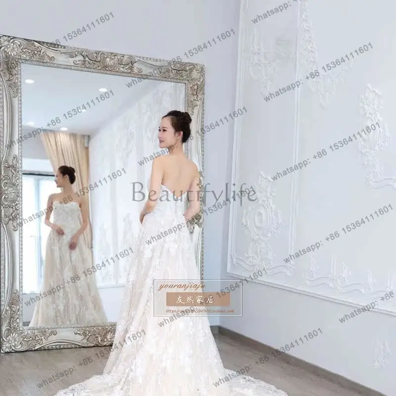 European retro carved full-length mirror American clothing store fitting mirror