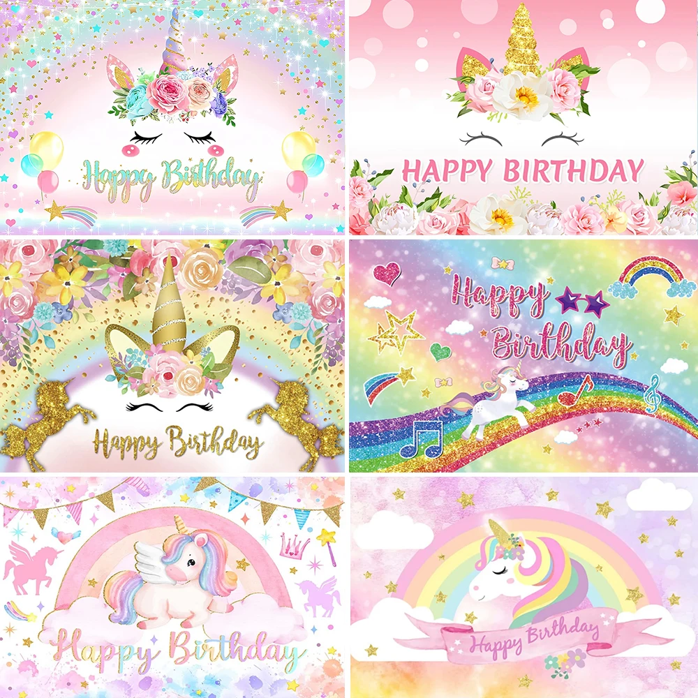 Rainbow Unicorn Theme Rainbow Pegasus Girl 1st Birthday Party Newborn Baby Shower Photography Background Decor Banner Photo Prop