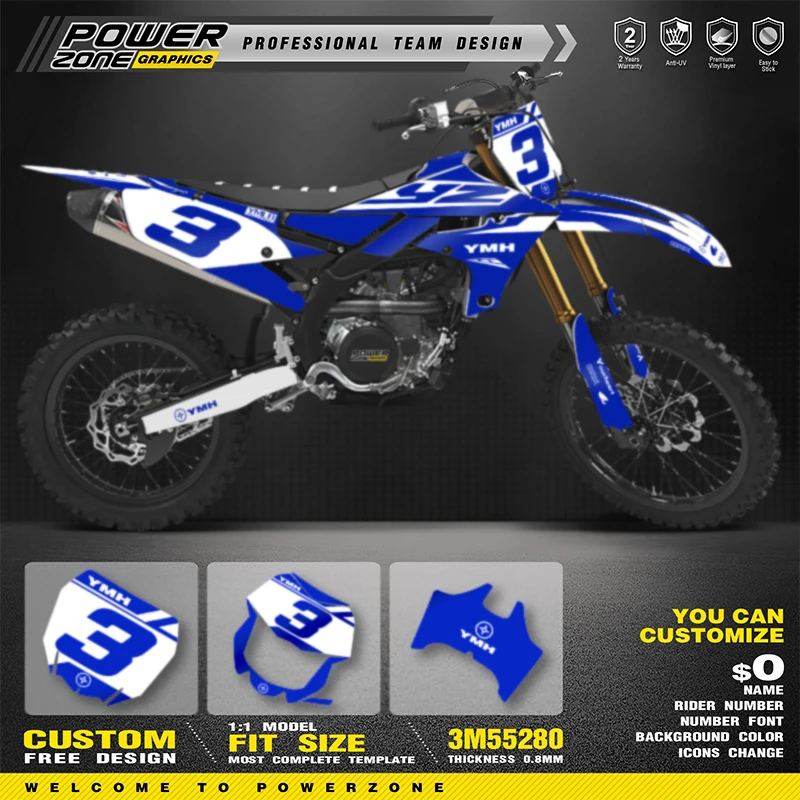 PowerZone Custom Team Graphics Backgrounds Decals Stickers Kit For YAMAHA 2019 2020 2023 YZ250F WR250F 18-22 YZ450F WR450F 18