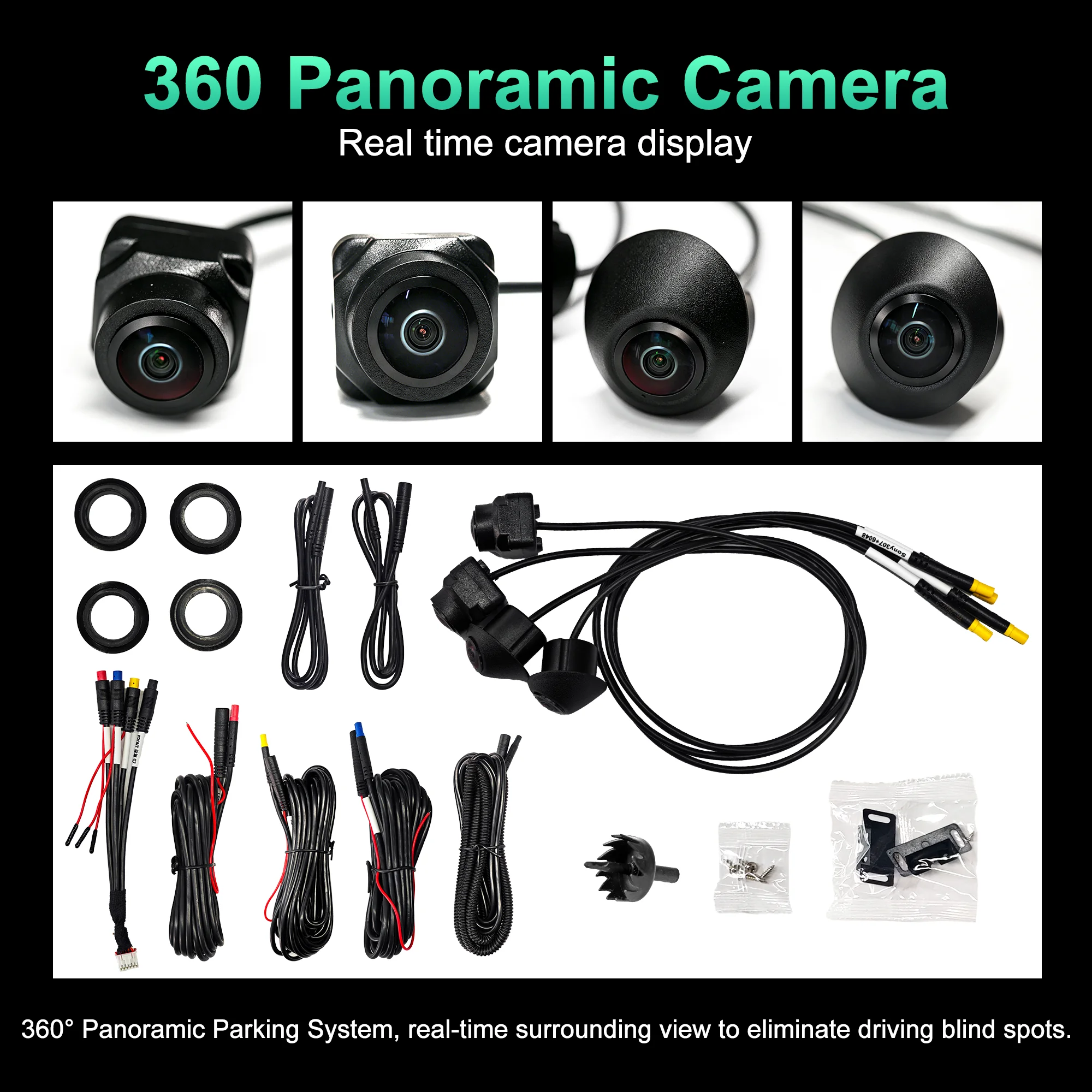 360-degree Panoramic Camera System for Android Vehicles, ABS Plastic, Black, 720P, Featuring Excellent Night Vision HD Car Camer