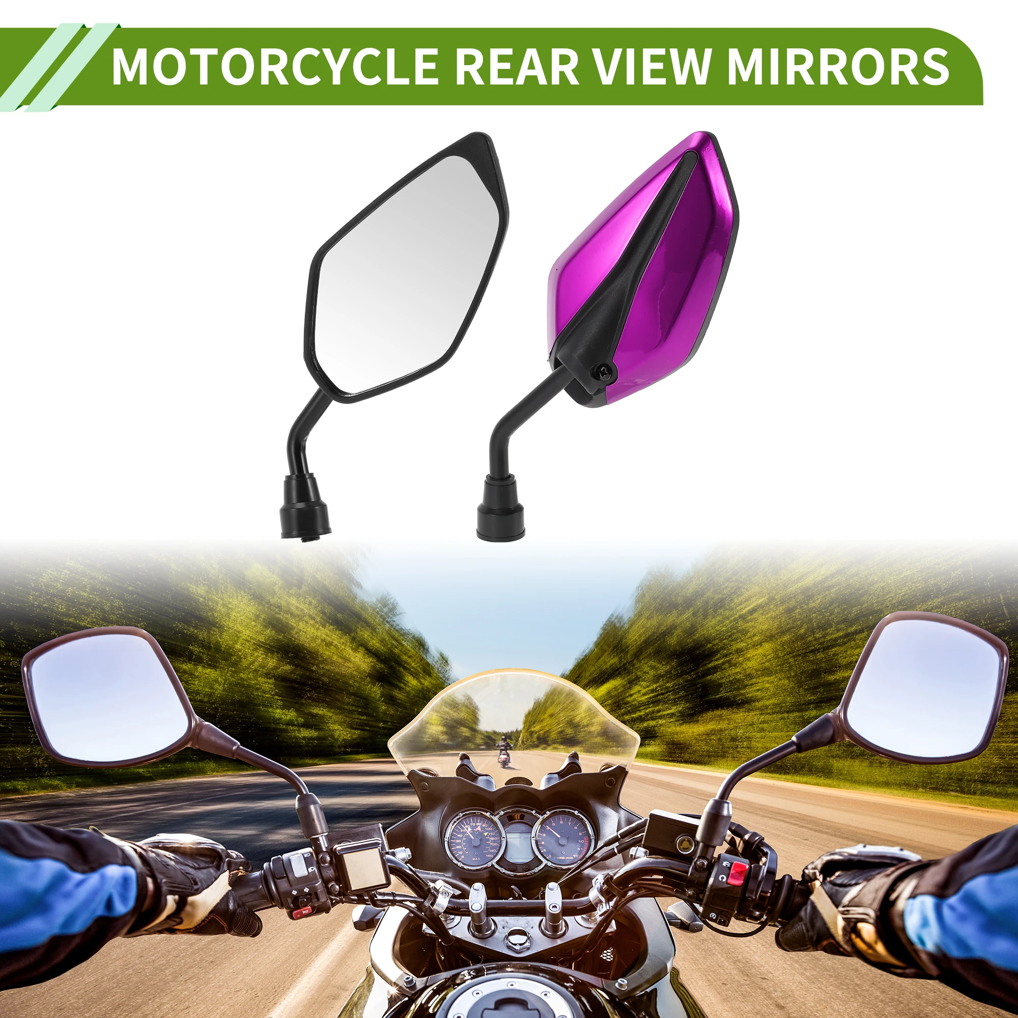 Motoforti M10 Motorcycle Rear View Mirrors Leaf Shape Purple Iron Plastic 1 Set