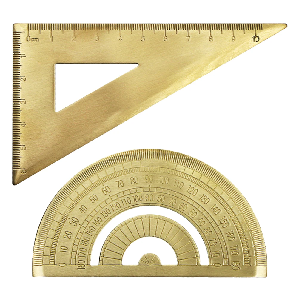 1 set Triangle Ruler Brass Protractor Geometry Measuring Tool Drawing Ruler Engineering Copper Scale Portable for Work
