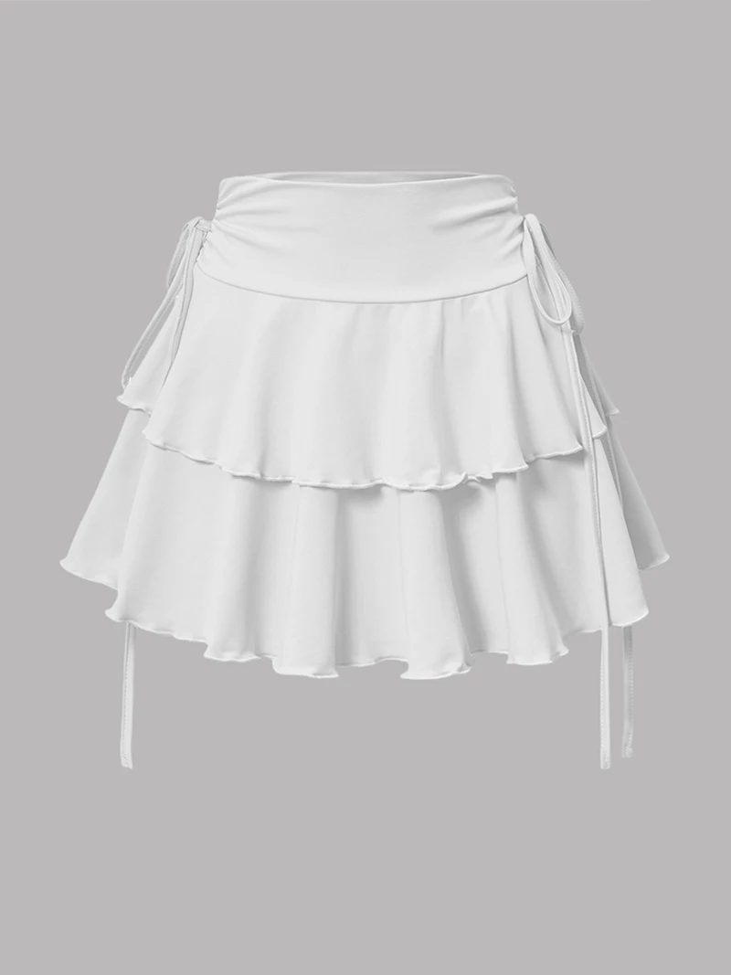 Summer simple new style pure color skirt fashionable and easy to match side fake drawstring bowknot super short skirt women's