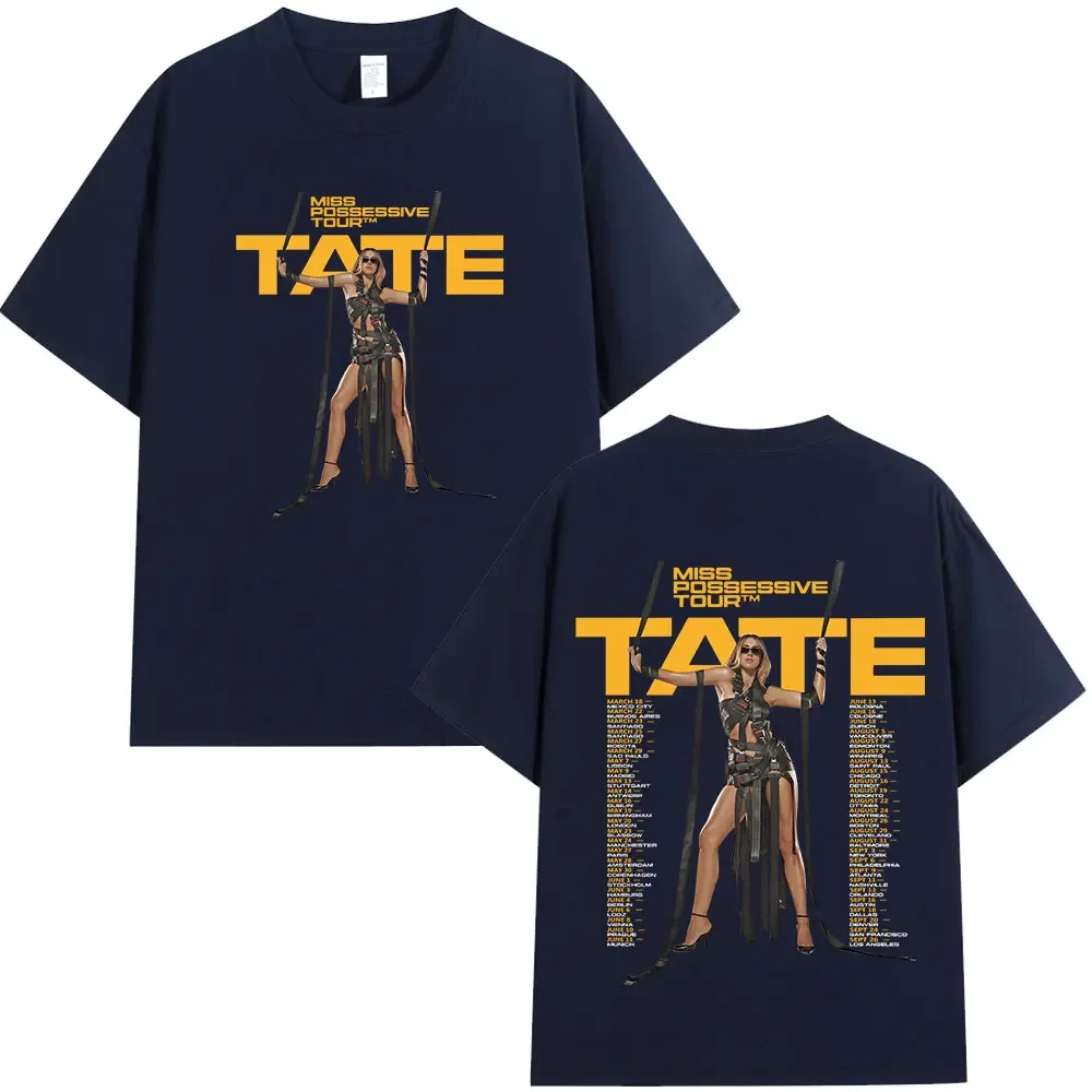 

Футболка Tate McRae Miss Possessive Tour 2025 для мужчин и женщин Harajuku с круглым вырезом и короткими рукавами, хлопковая повседневная футболка, подарок для фанатов