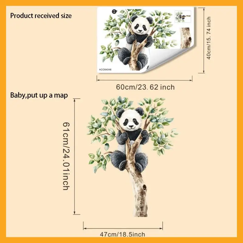 PVC Home Decor Cartoon Cute Panda On Tree Branch Wall Stickers For Kids Room Decoration Children's Wall Decals