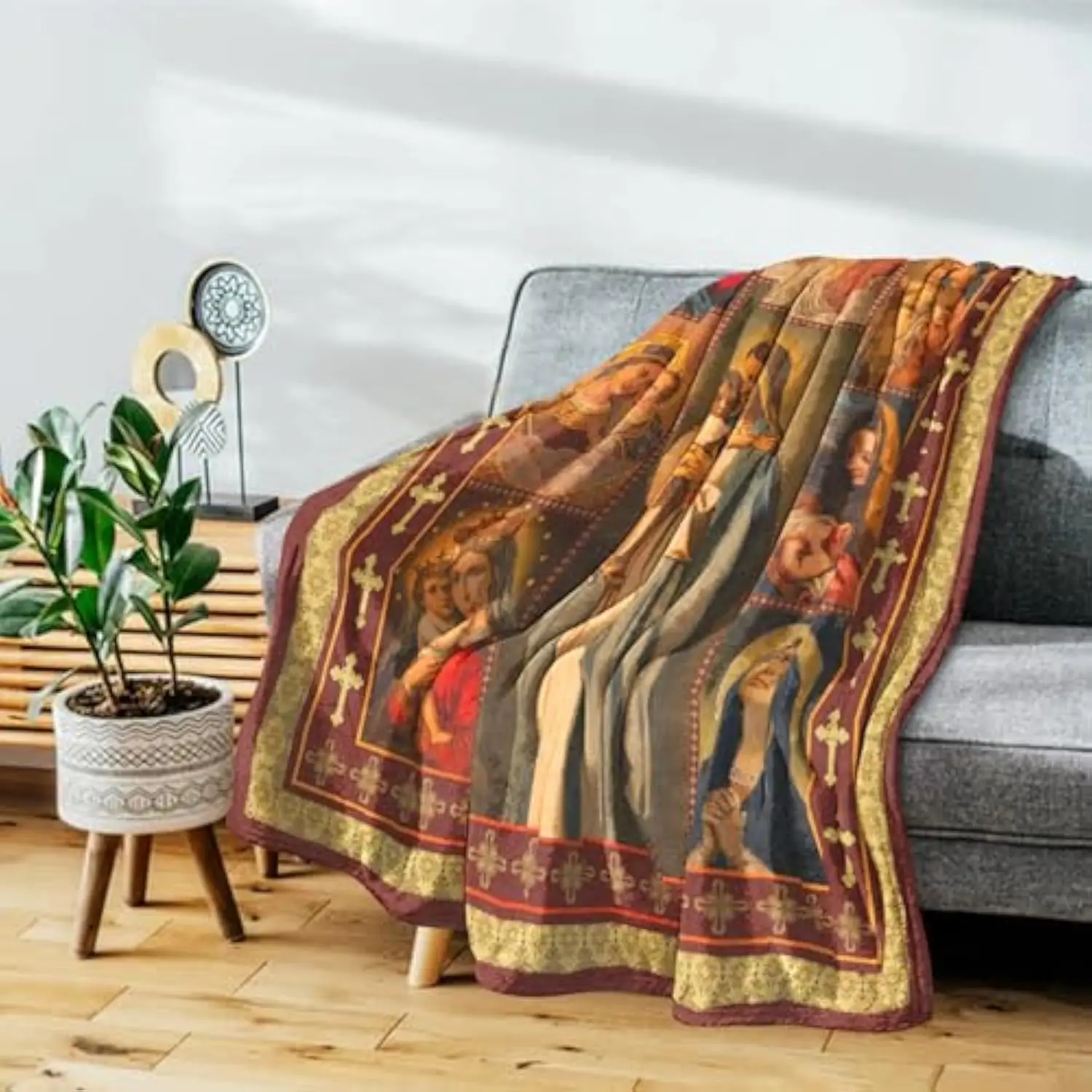 Virgin Mary Blanket Christian Gifts Blessed Mother Catholic Fleece Throw for Couch Bed Sofa