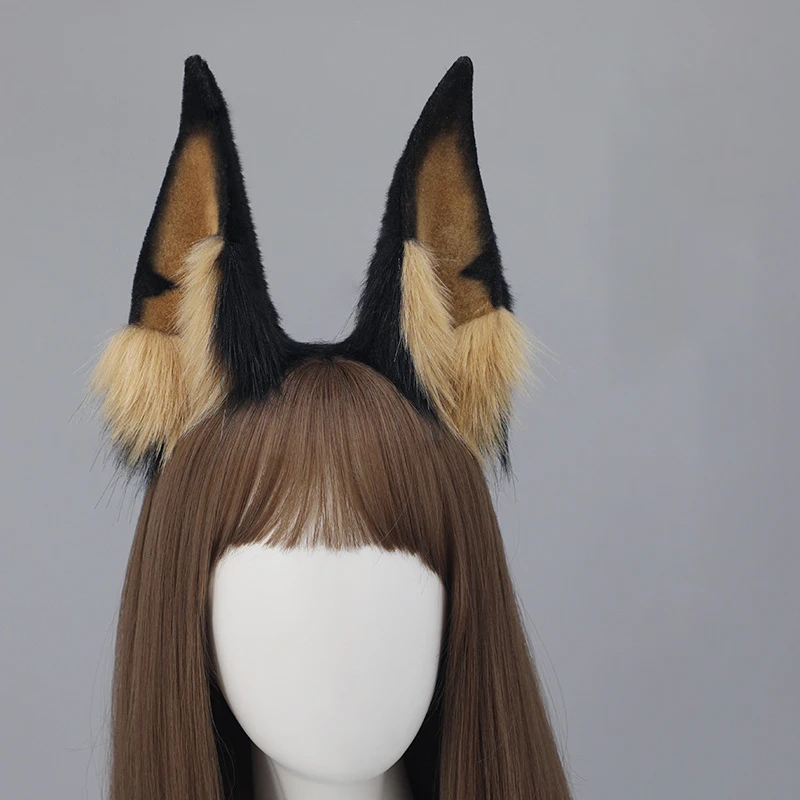 Black Brown Animal Faux Fur Wolf Ears Headband Fluffy Plush Doberman Dog Hair Hoop Lolita Masquerade Halloween Cosplay Props