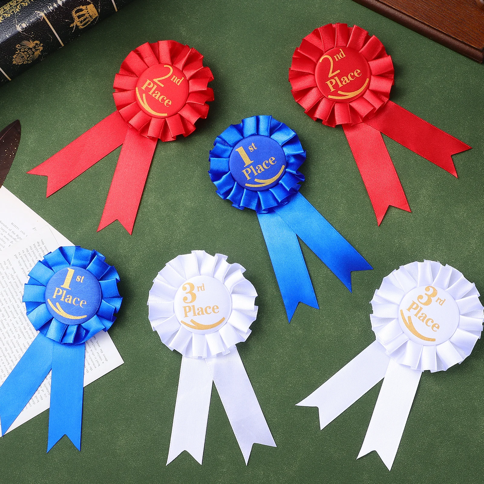 

6 pcs Award Ribbons Set Tinplate Rosette For 1St Prize Competition Badge Ribbons Sports School Party Halloween