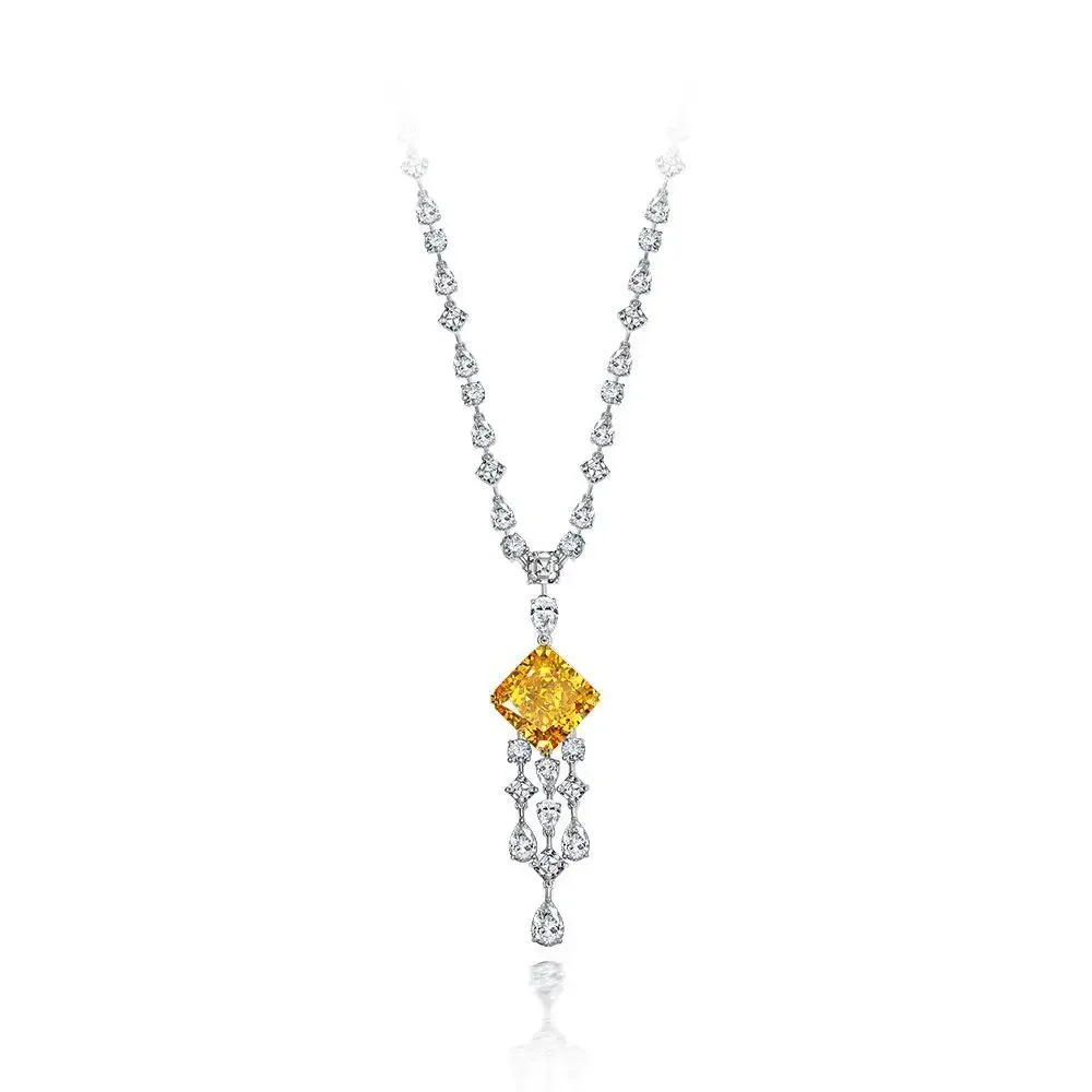 

New 925 Silver 24ct Square 18 * 18 Goose Yellow Large Pendant Luxury Necklace in Europe and America 43cm