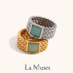 La.Muses Braided Type Natural Stone Ring Luxury Stainless Steel 18K Gold Waterproof Rings Daily Wear Jewelry