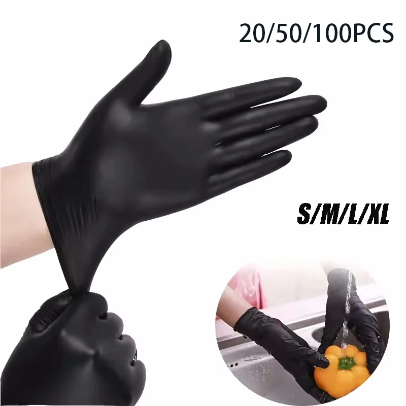 

20/50/100PCS Black Nitrile Disposable Gloves Household Kitchen Bathroom Cleaning Gloves Dishwashing Nail Art Hair Dye Pets