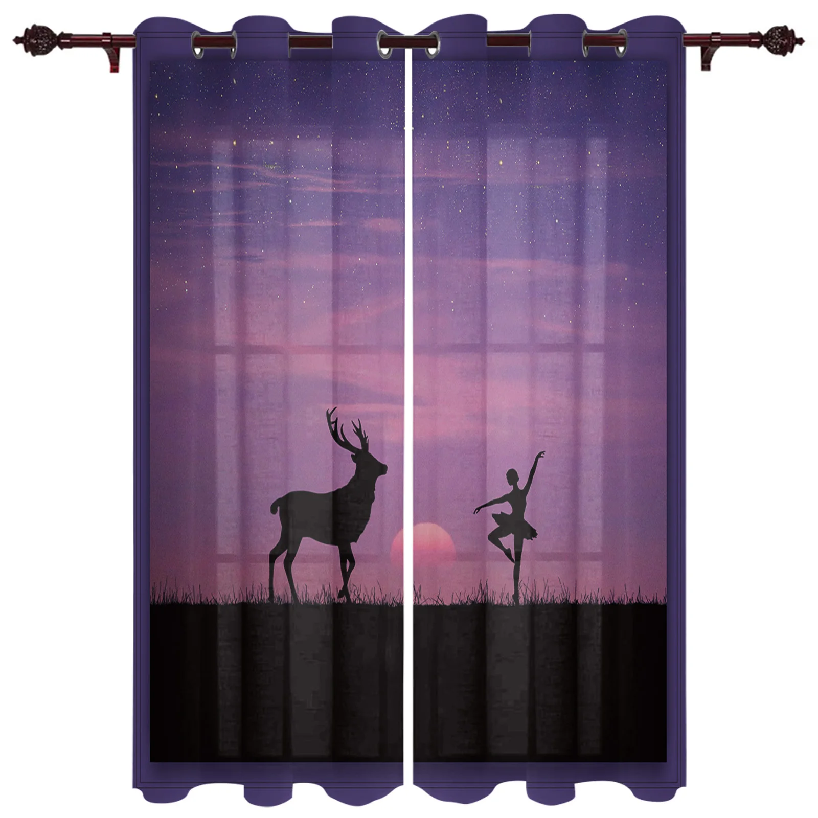 

Grassland Deer Girls Dance In The Starry Sky Curtains for Living Room Bedroom Study Decor Curtain Modern Kitchen Window Curtains