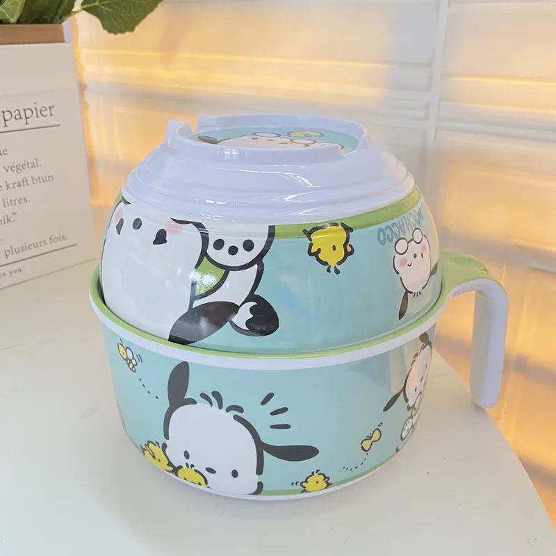 hot Sanrio hellokitty covered bowl instant noodle bowl ins Kuromi soup bowl noodle bowl cartoon home office handle tableware set