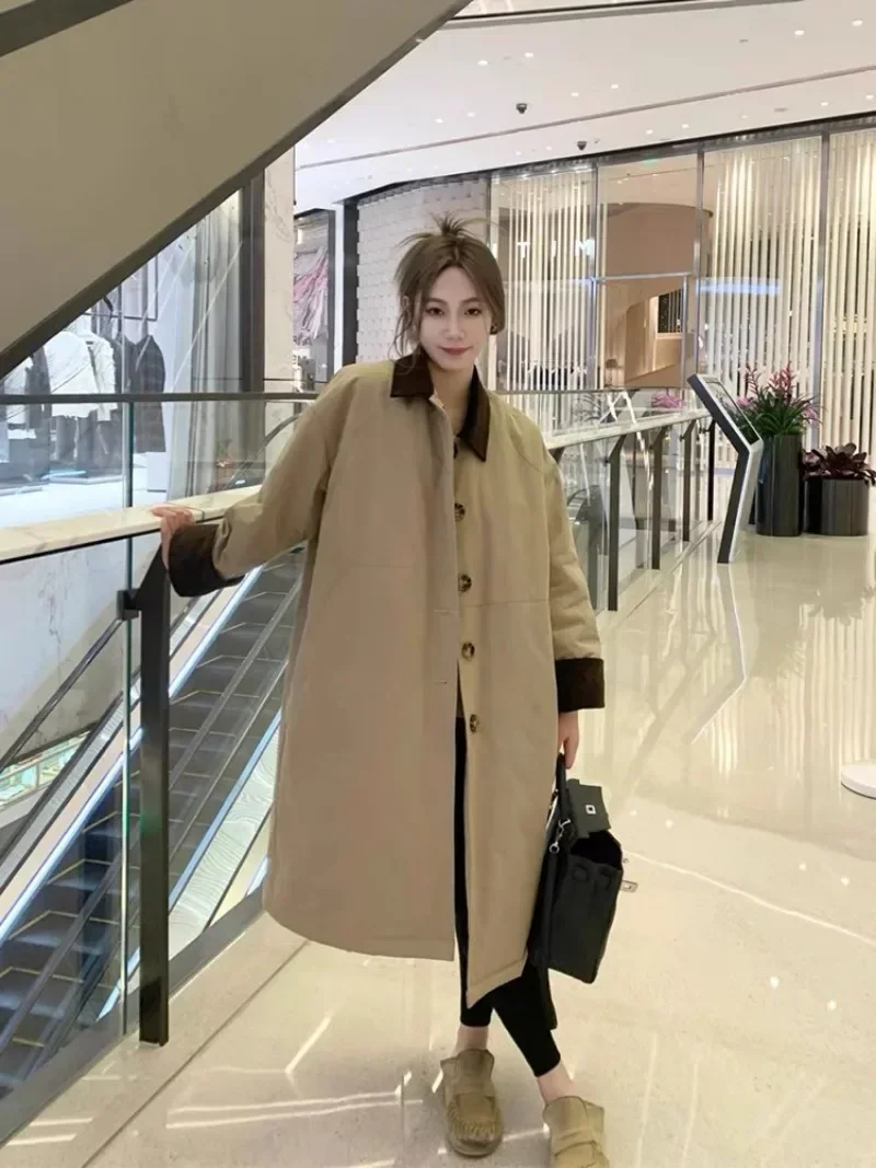 Mid Length Cotton Jacket for Women Korean Popular Khaki Parkas Loose Casual Quilted Coats Female Clothing 2024 Winter New