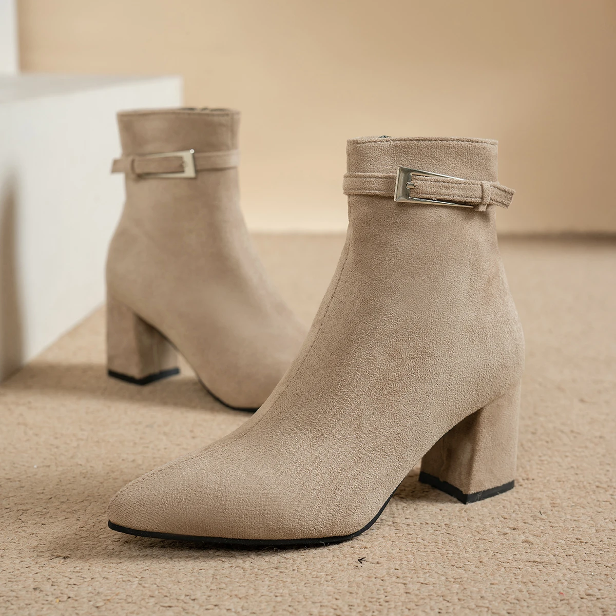 Pointed Short Boots Paired with A Qipao, Retro High-heeled Nude Boots view 6