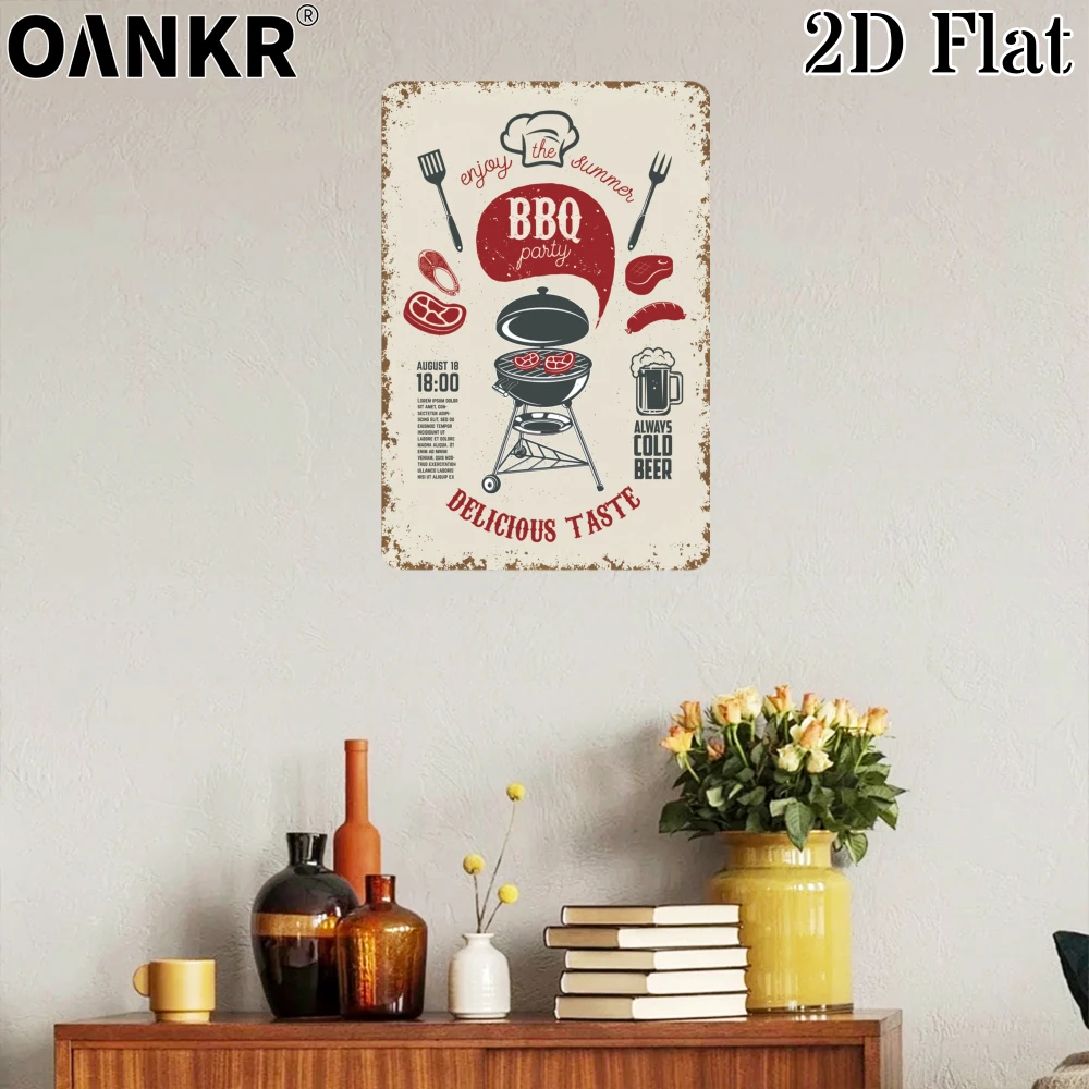 Vintage BBQ Party Poster Metal Tin Sign Retro Summer Grill Wall Art Decor Plaque for Backyard Patio Kitchen Barbecue Area