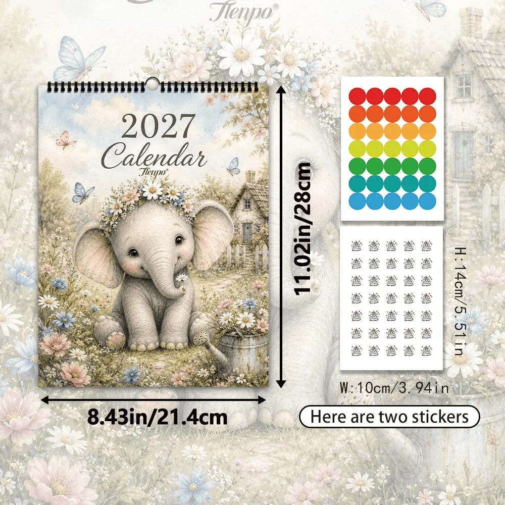 1pc 2027 Little Animals Healing Wall Calendar,12‑Month Planner,Gift For ,Christmas,Halloween,New Year,Free Stickers Included