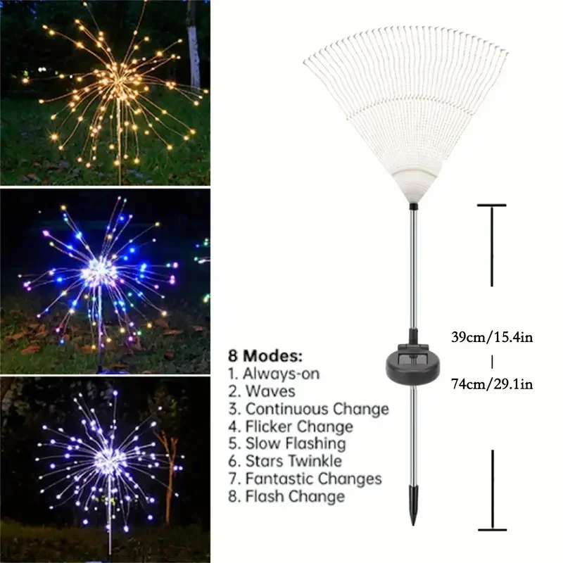 Garedn Solar Fireworks Lights Outdoor Waterproof Solar Garden Lights 120 Lighting Modes with Remote Control Decorations Light