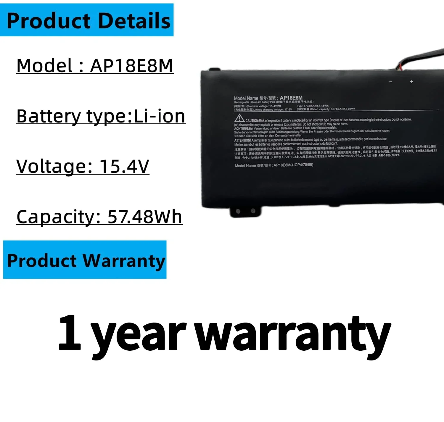 AP18E7M AP18E8M Battery for Acer Predator Helios 300 PH315-52 PH315-53 PH317-53 Predator 300 PT315-51 Nitro 5 AN517-52 AN517-51