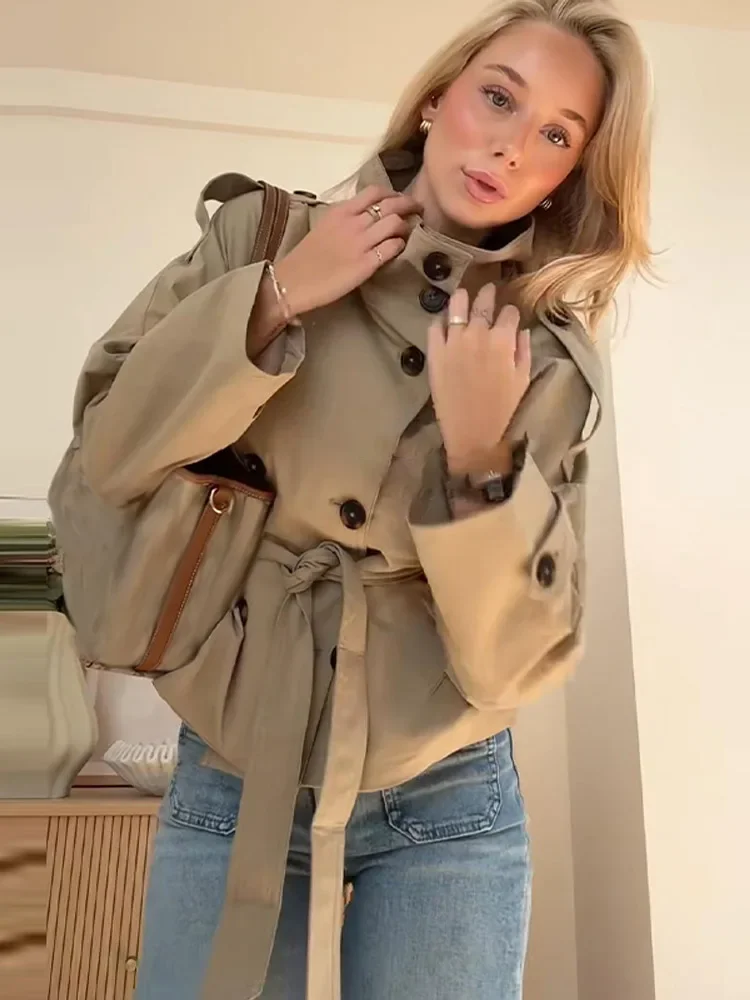 خمر حزام للنساء سترة معطف فضفاض صالح كم طويل زر أسفل معاطف 2025 جديد الخريف الإناث شارع العليا موضة ملابس خارجية
