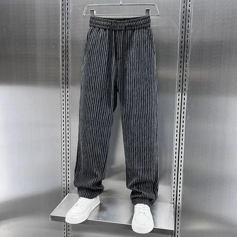 American Style Summer New Trousers Men's Spliced High Waist Elastic Drawstring Fashion Loose Casual Sweatpants Striped Pants