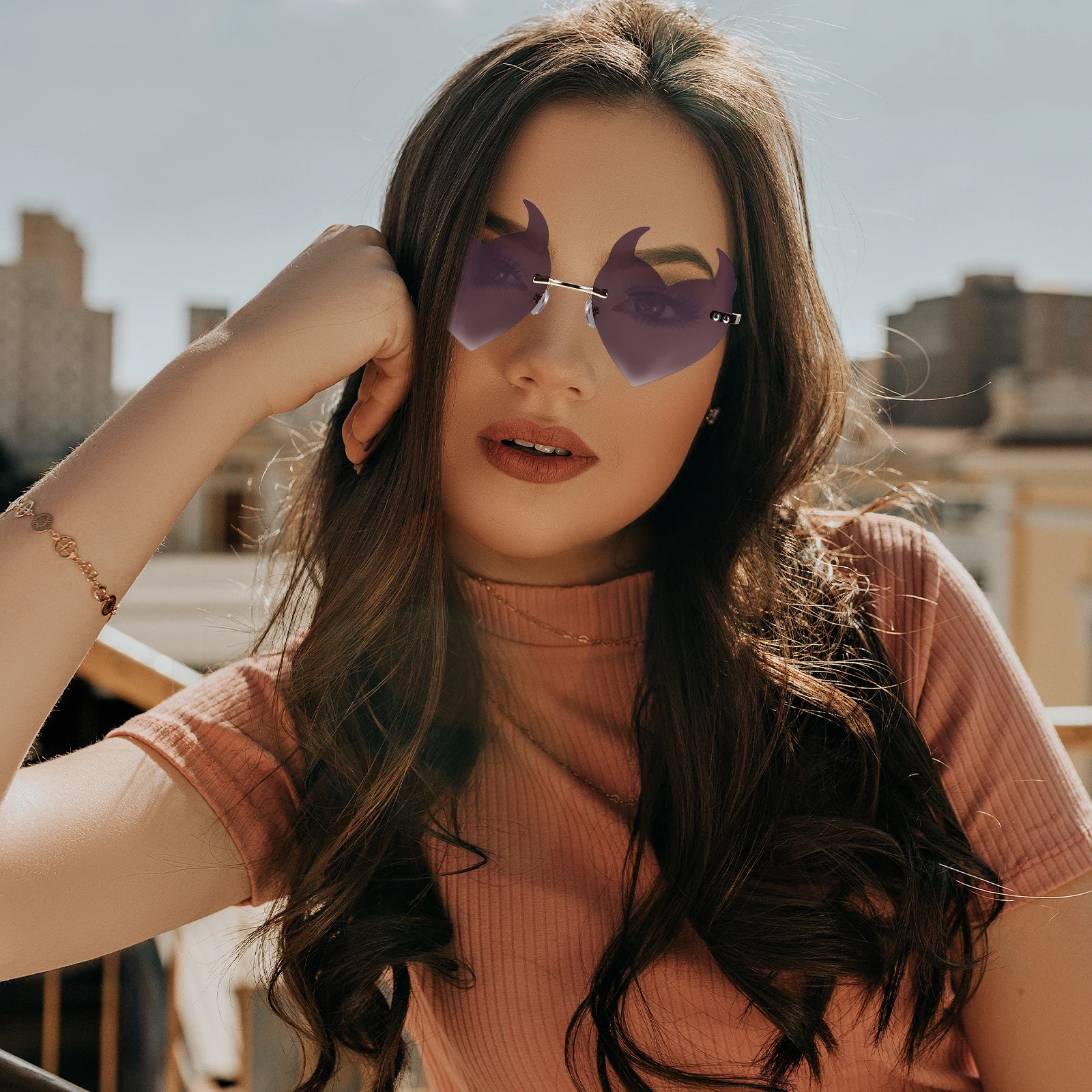 

Heart Shape Frameless Sunglasses For Women Men Stylish Beach Party Eyewear Summer Outdoor Sunglasses Vacation Photo Party