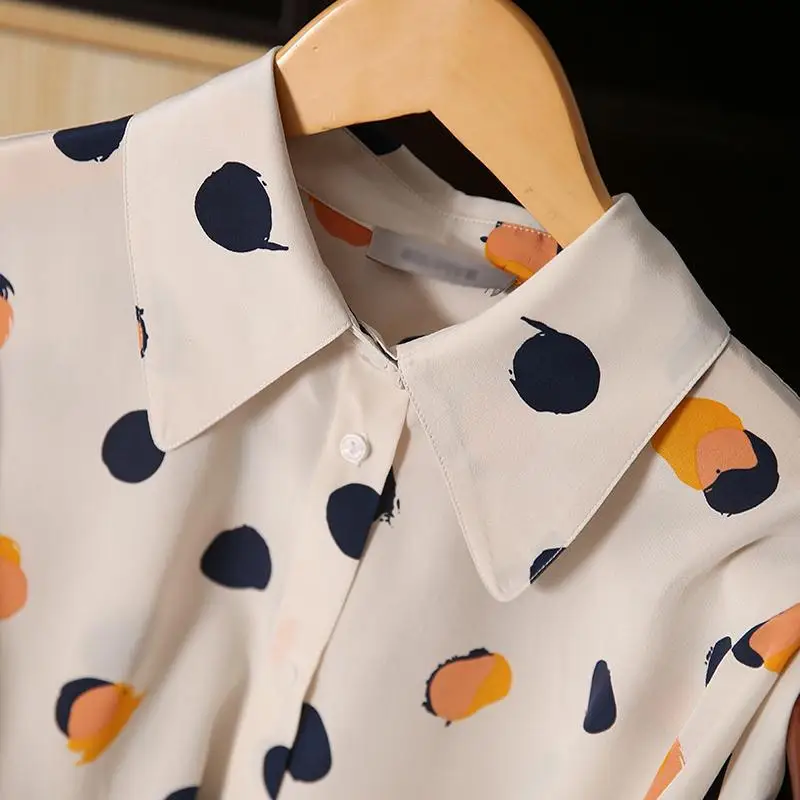 Women's Clothing 2022 Spring Summer Thin Office Lady Loose Dot Pattern Straight Turn-down Collar Button Formal Shirts Printing