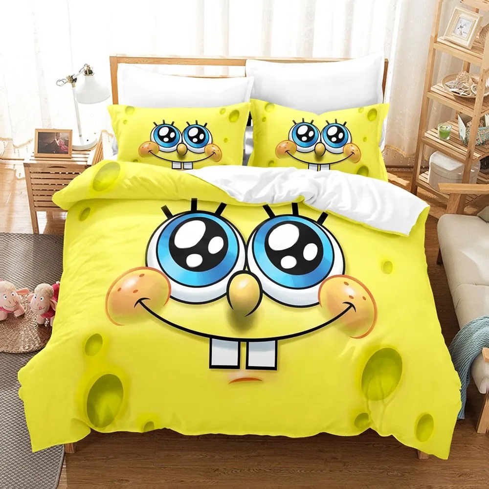 Cute Cartoon S-SpongeBob Bedding Sets Exquisite Bed Supplies Set Duvet Cover Bed Comforter Set Bedding Set Luxury Birthday Gift