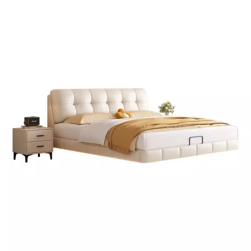 

Cream Wind Leather Bed Suspended Puff Bed Master Bedroom Modern Simple Storage