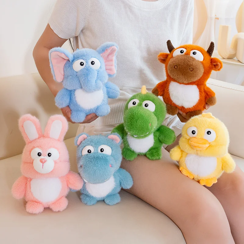 Adorable Big Eyes Plushies Rabbit Hippo Elephant Duck Dinosaur Stuffed Animals Bright Color Kawaii Soft Dolls Girl Boy Gift