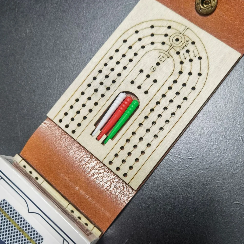 Juego de Mesa de Cribbage de Madera con 6 Clavijas y Baraja de Cartas, Divertido Juego de Mesa para 2-4 Jugadores, Juego de Cartas Portátil