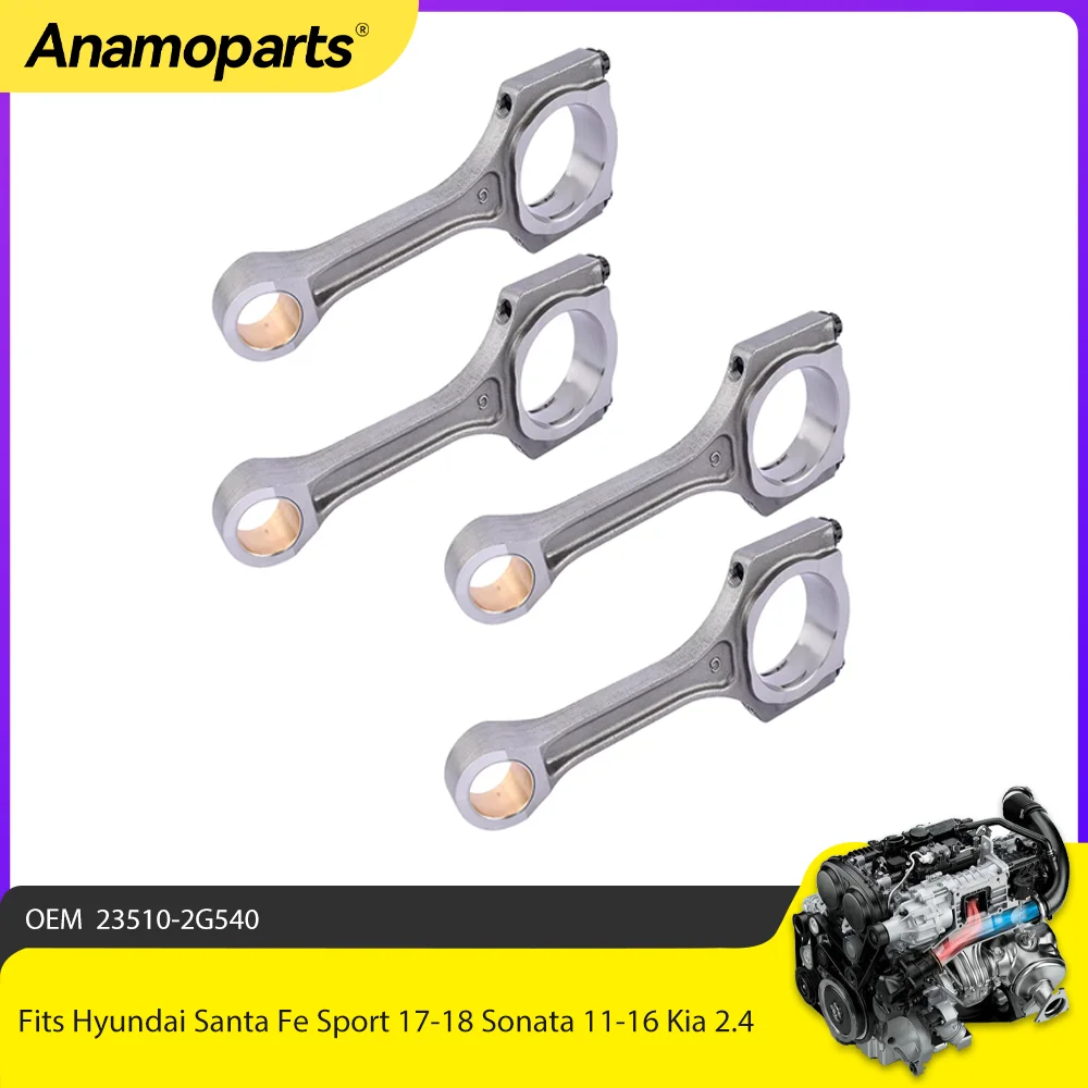 Engine Parts 4x Connecting Rod Fit 2.4L l4 GAS For Hyundai Sonata Tucson Kia Optima Sorento Sportage Santa Sport 2.4L G4KJ 11-20