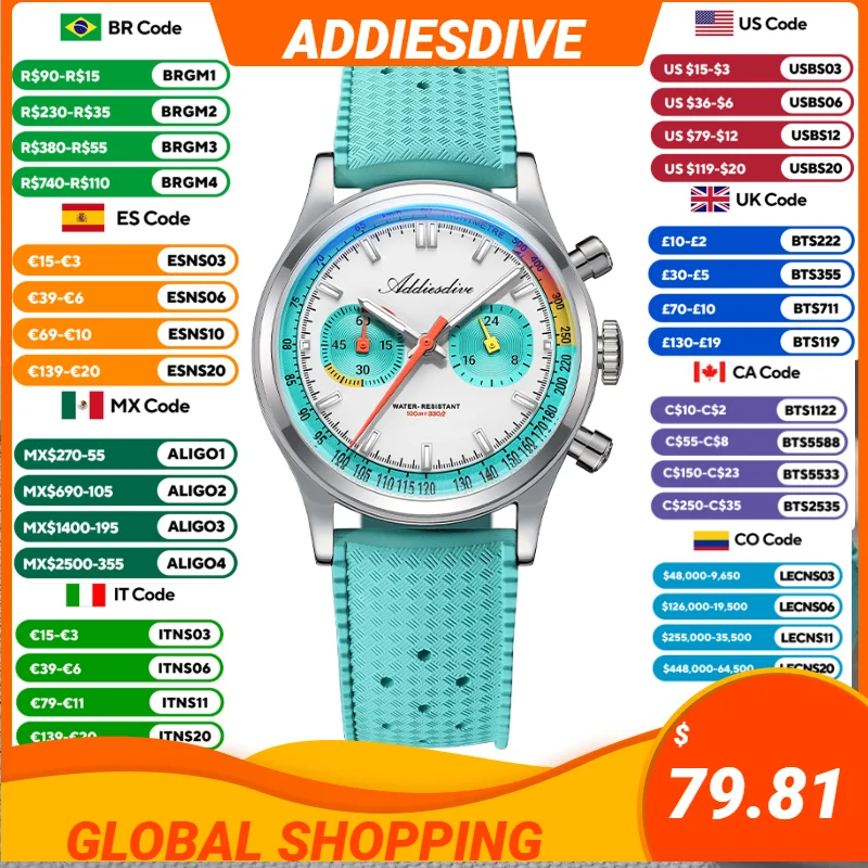 Rubber Strap Diver - ADDIESDIVE YENI Çok Fonksiyonlu Kronograf Izle