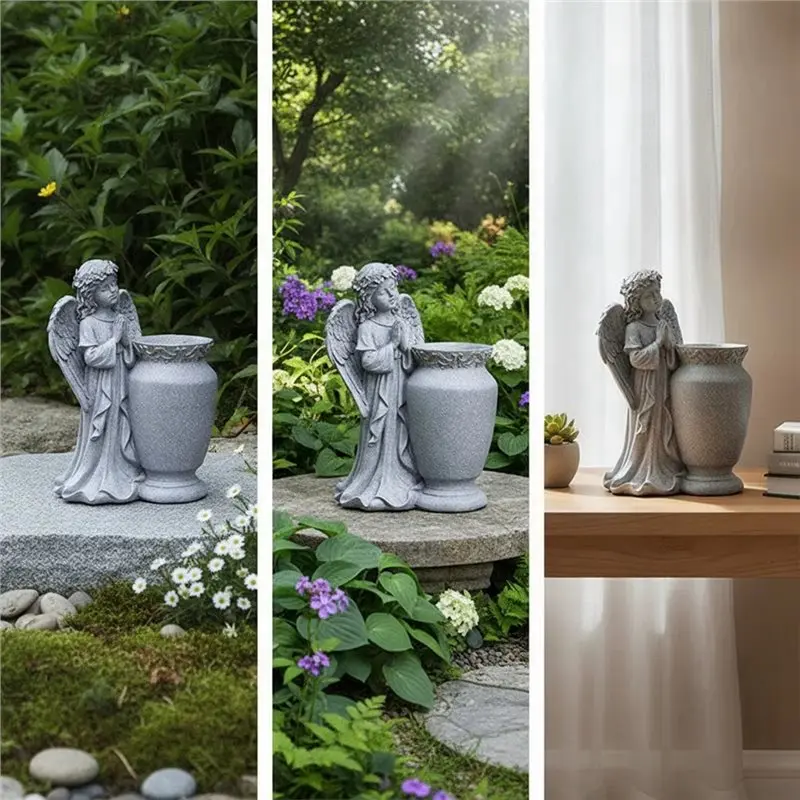 ABUG-Prayer Angel Statue Flower Pot Outdoor Garden Memorial Decoration Vase For Yard Cemetery Decor