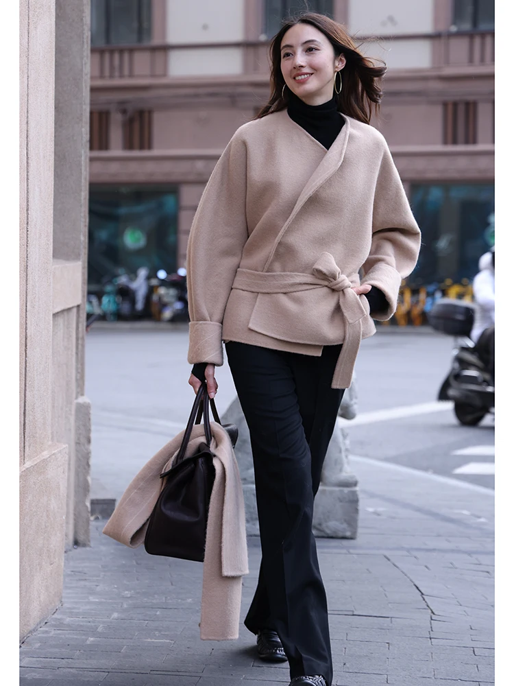 FANNIU 가을 겨울 모직 플란넬 펜슬 바지 통근용 여성용 긴 스트레이트 레그 바지 다리 길이 효과