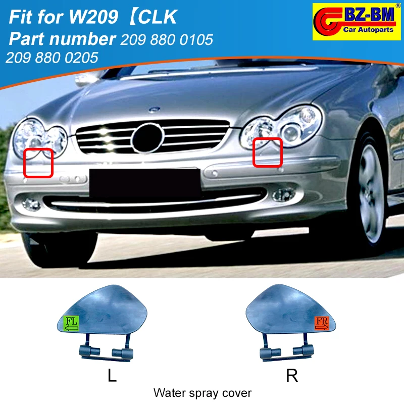 

Car Concave Foot Water Spray Headlight Nozzle Cover For Mercedes Benz W209 CLK200 LK220 CLK240 2098800105 2098800205