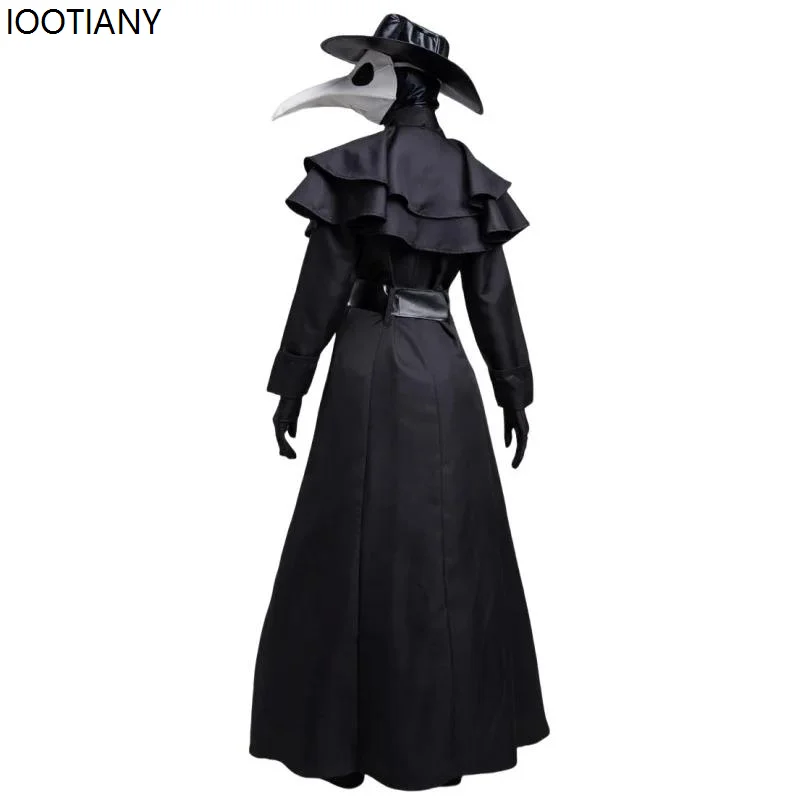 Unisex Crow Doctor Cosplay Dress Medieval Steampunk Gothic Black Horror Doctor Costumes Carnival Masquerade Dress Up Hooded Robe