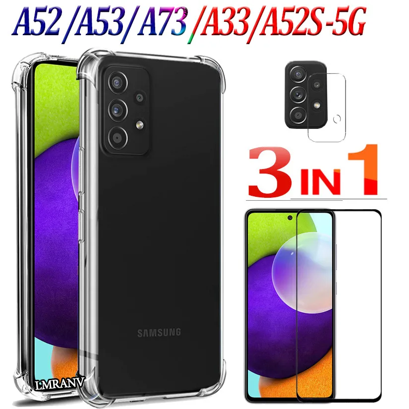 For Samsung A52 Silicone Case SamsungA53 Glass+Cover Samsung Galaxy A52 A53 A73 A33 Smartphone Case Samsung A53 A33 A73 A52S 5G