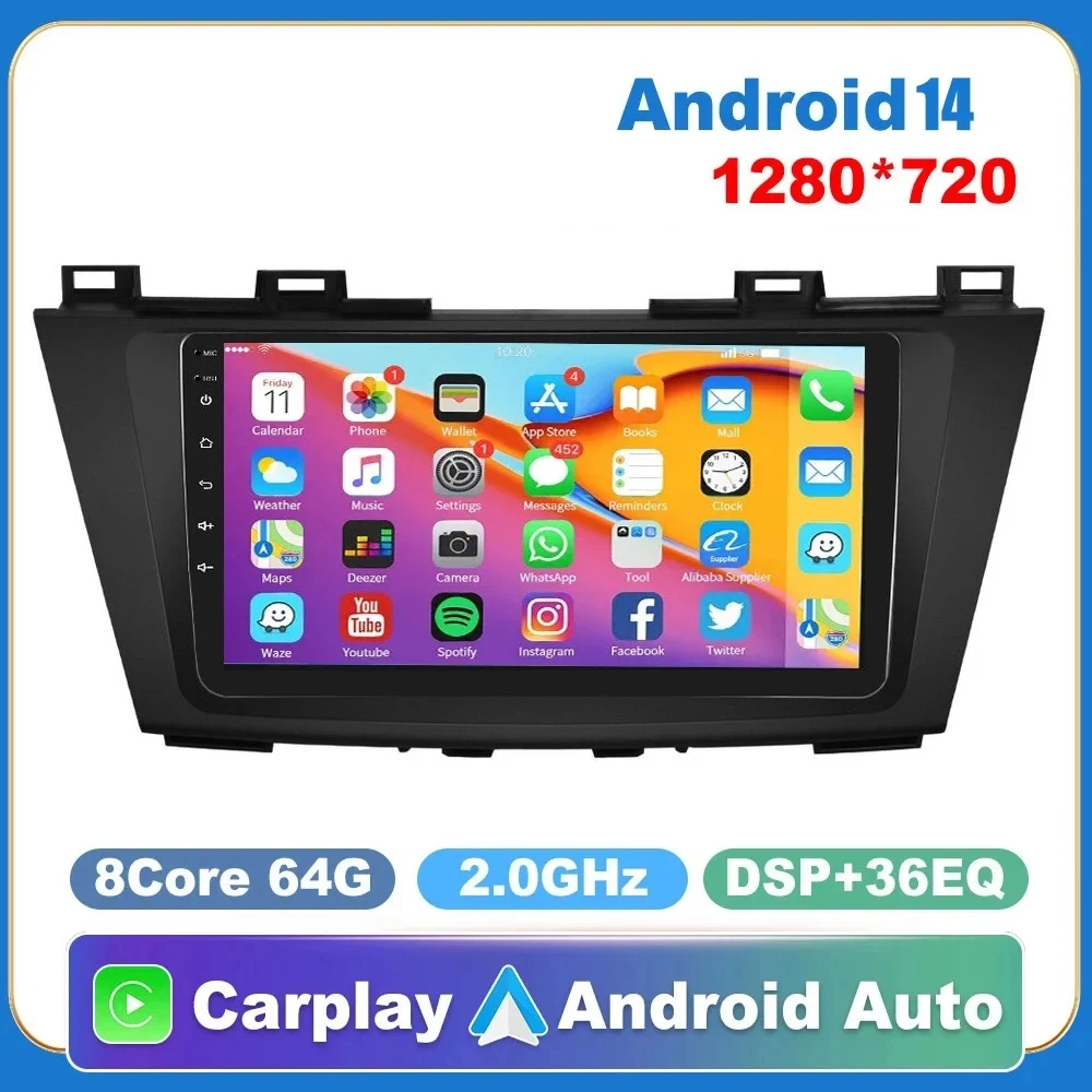 

9" Android 14 Car Radio Multimedia Stereo Video Player For Mazda 5 CW 2010-2015 Navigation GPS Carplay 4G Split screen Head Unit