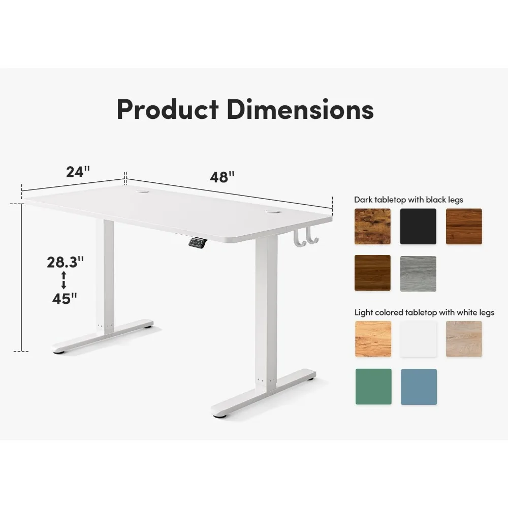 Electric Standing Desk, 48 x 24 Inches Height Adjustable Stand up Desk, Sit Stand Home Office Desk, Computer , White