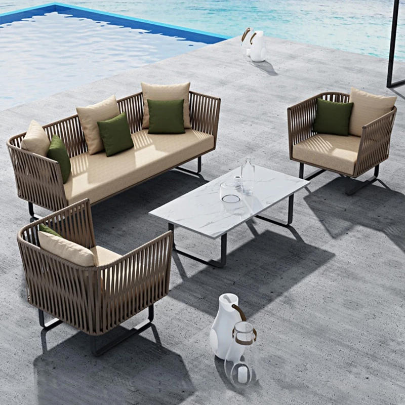 

Outdoor Sofa Courtyard Leisure Homestay Terrace Rattan Chair Restaurant Bar Outside Swing Waterproof Sunscreen Outdoor Double