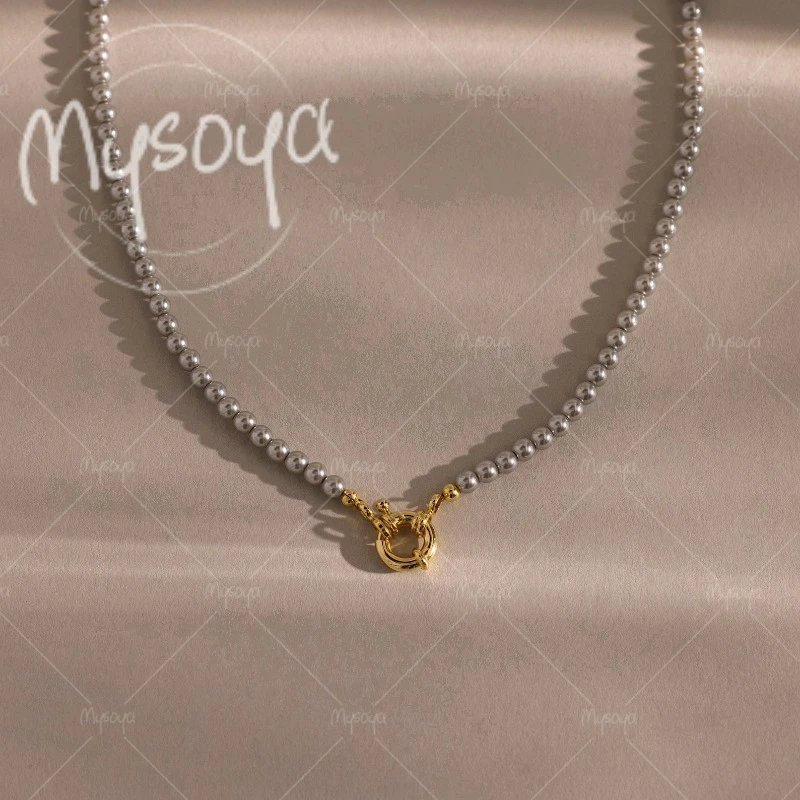 

MYSOYA 5-6mm Premium Gray Freshwater Pearl Necklace, for Girlfriends/ Elders, Suitable for Mother's Day/ Wedding A0479